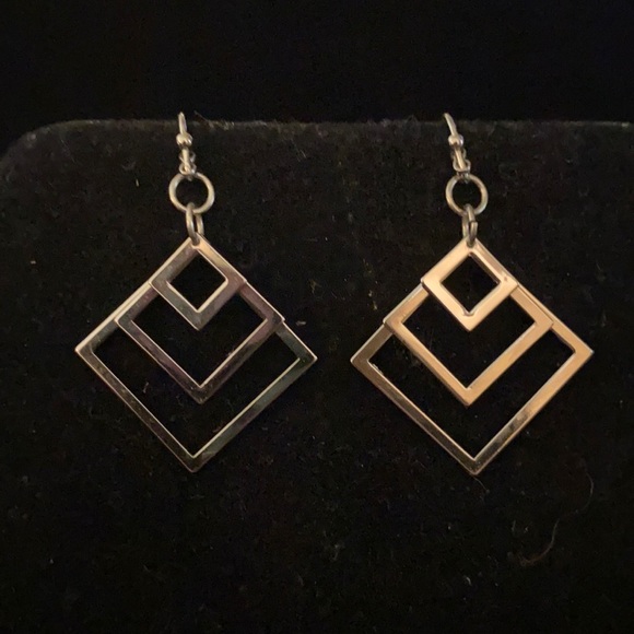 Silver tone Geometric Dangle Earrings - Picture 3 of 3